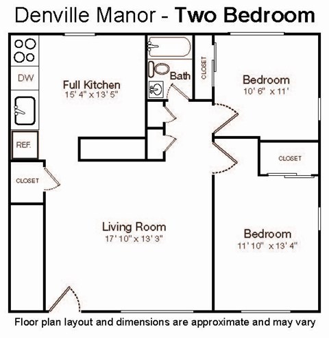 Floor plan for 2 beds, 1 bath